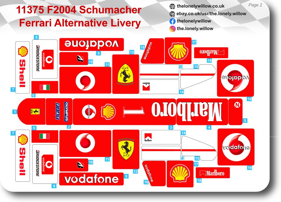 Custom Sticker Set For LEGO 11375 Ferrari F2004 Michael Schumacher