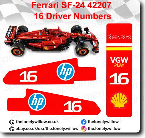 Ferrari SF-24 42207 16 Driver Number Alternative Sticker Set