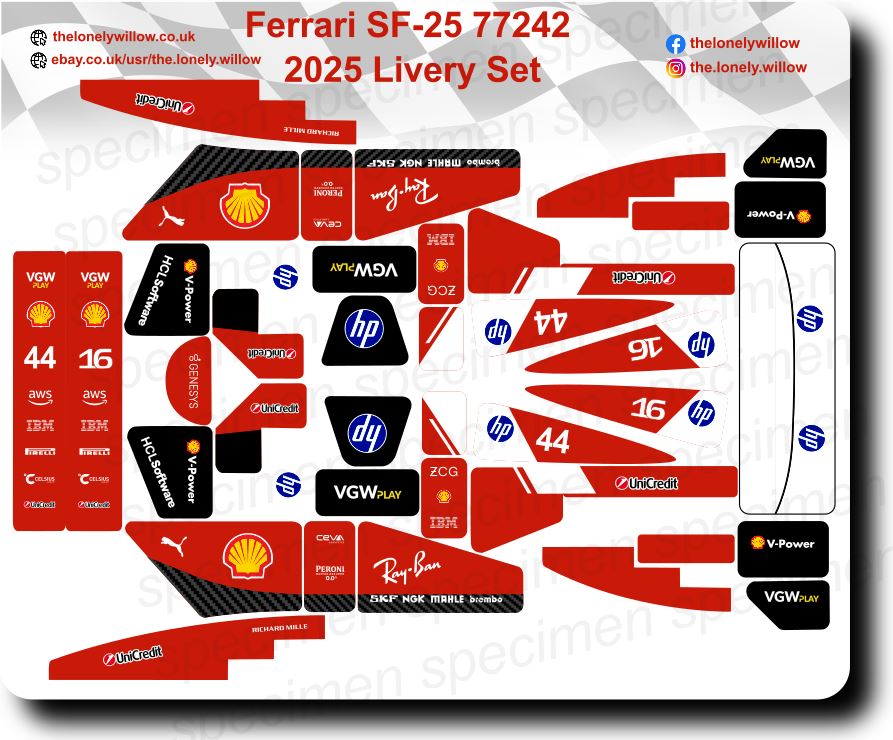 LEGO 77242 Ferrari Formula 1 SF25 2025 Custom Sticker Set