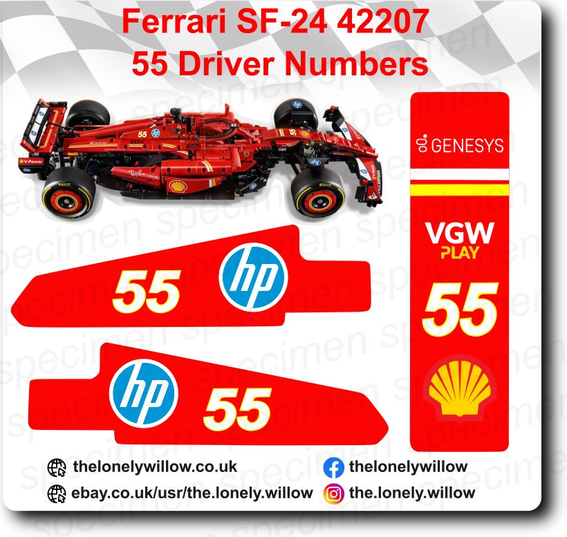 Ferrari SF-24 42207 55 Carlos Sainz Driver Number Alternative Sticker Set