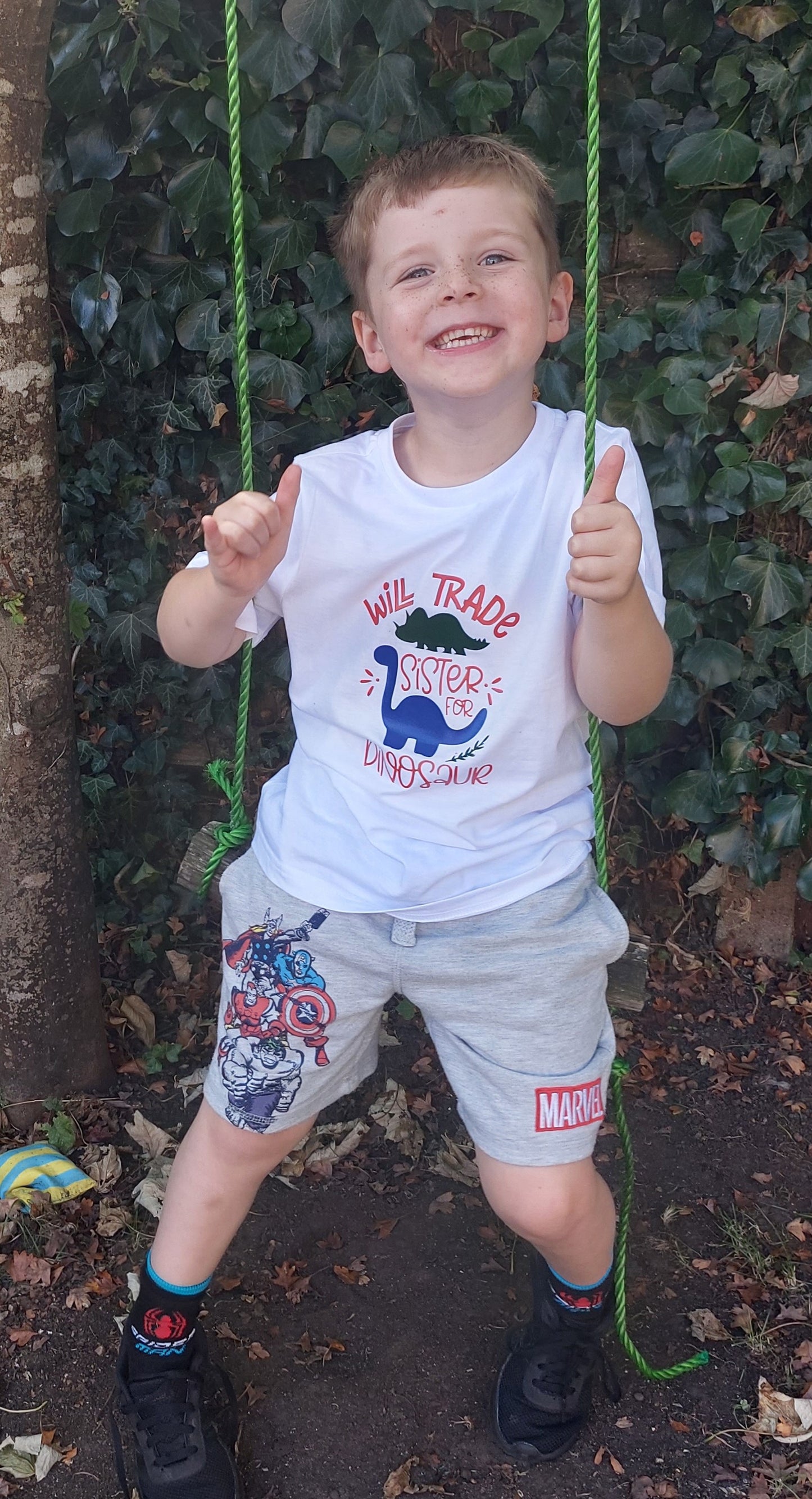 Boys White T-Shirt Will Trade Sister For Dinosaur