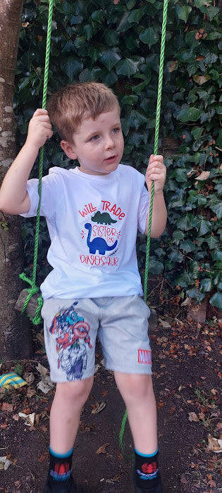 Boys White T-Shirt Will Trade Sister For Dinosaur