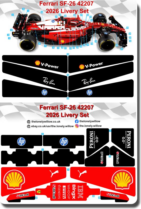 42207 Sticker Set 42207 LEGO Ferrari SF-26 2026 Livery Sticker Set – TheLonelyWillow