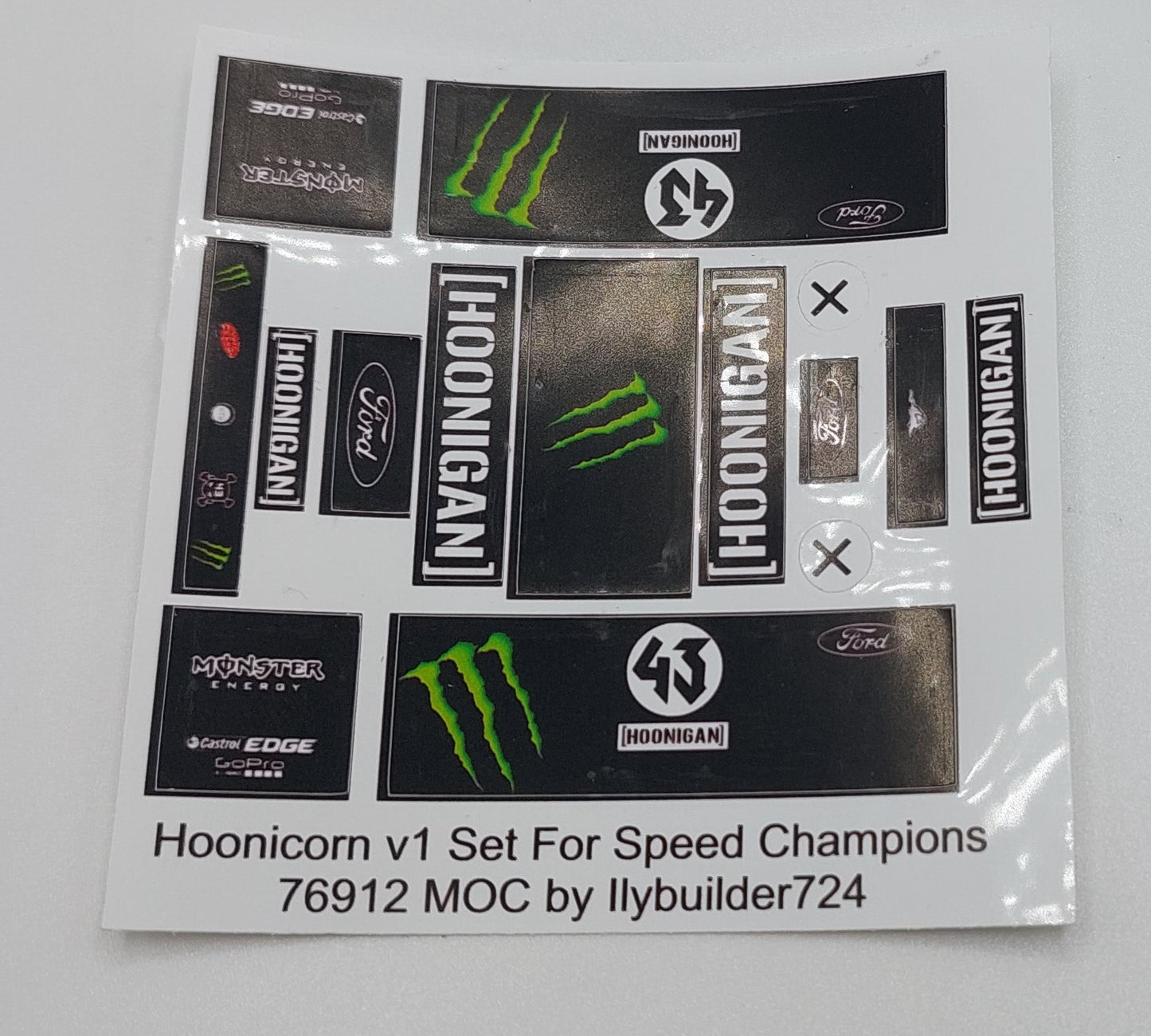 Ken Block Hoonicorn Custom Sticker Set For Speed Champions MOC 76912